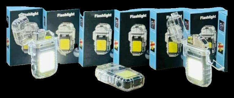 ولاعة كهربائية بكشاف COB بجسم شفاف شحن تايب سي بجوار علب Flashlight