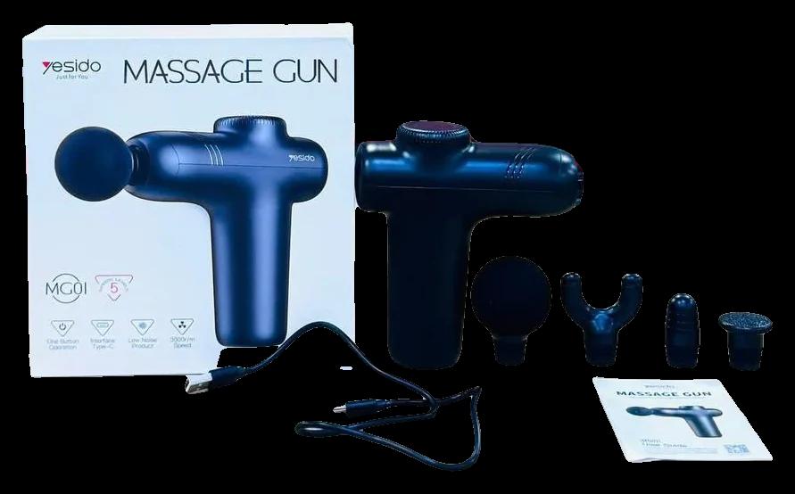 مسدس مساج Yesido MG01 أسود مع 4 رؤوس مساج وكابل الشحن والعلبة