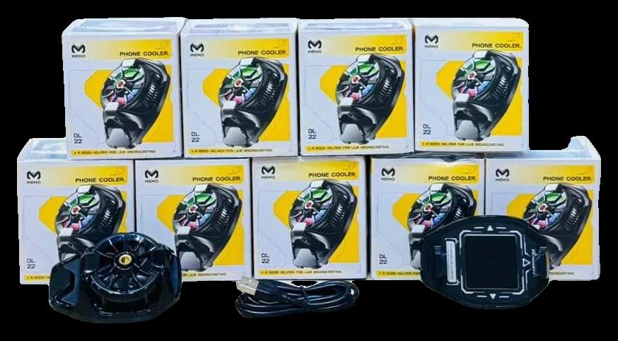 مبرد موبايل Memo DL-22 أسود بمشبك وإضاءة ملونة مع كابل USB وعلبته
